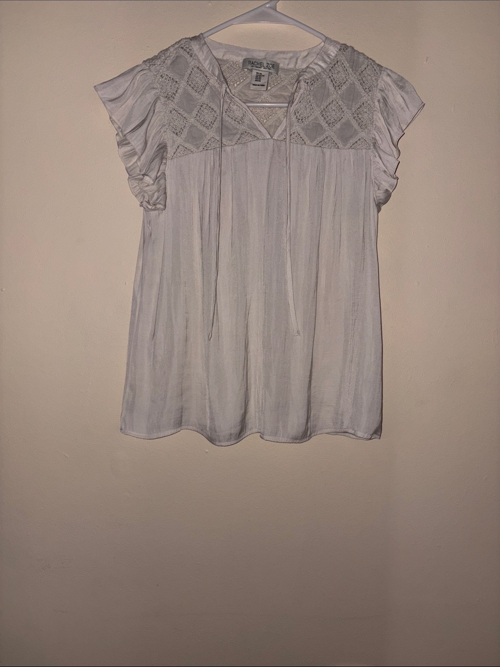 Rachel Zoe Ivory Crochet Yoke Flutter Sleeve Top